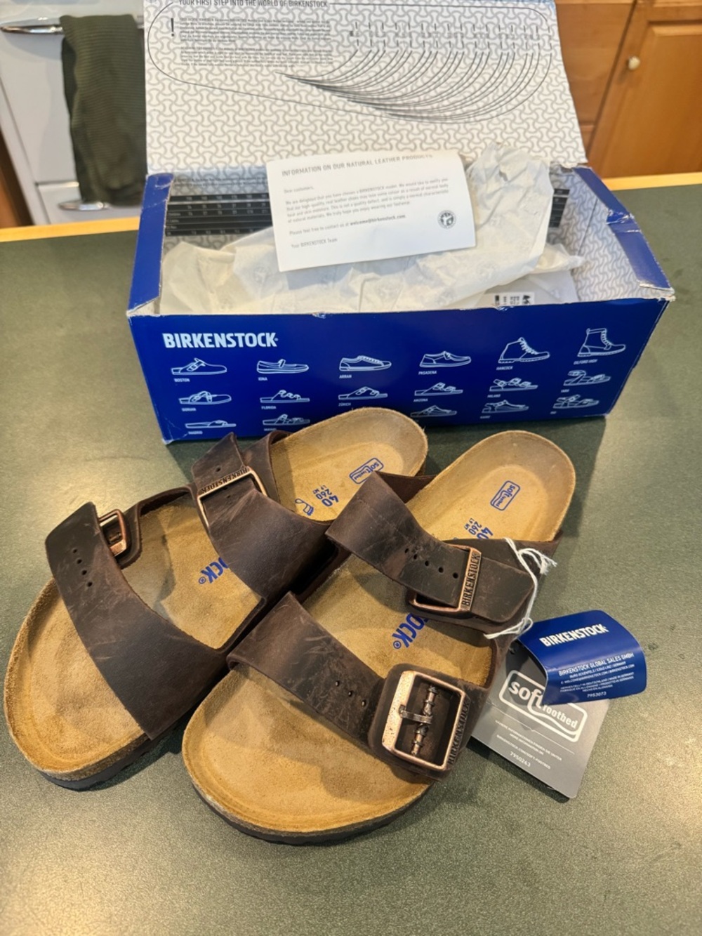 NWT Birkenstock Brown Two-Strap Arizona Leather Sandals
